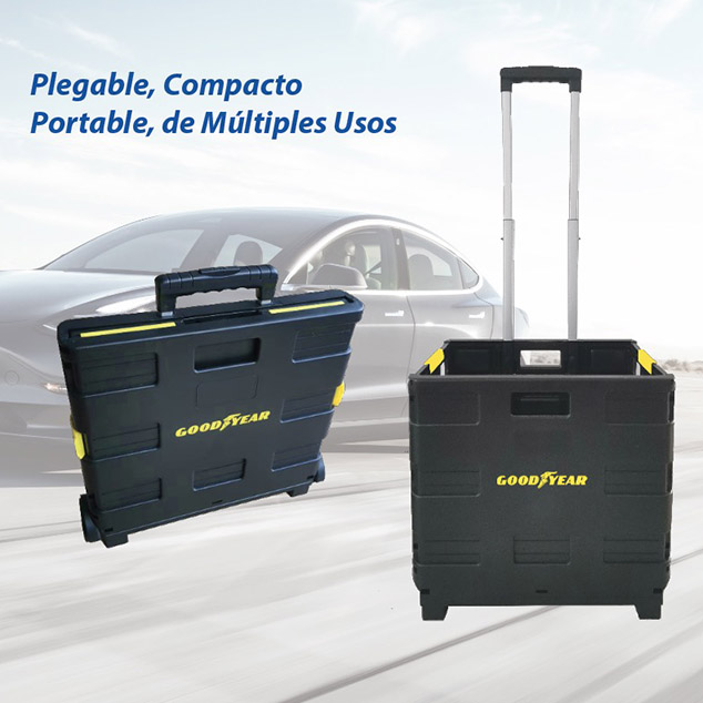 CARRO PLEGABLE GOODYEAR PORTA OBJETOS, PLASTICO, MULTIUSO, 38X36X33CM