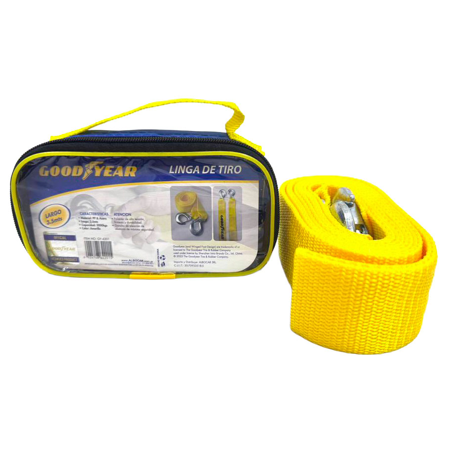 LINGA DE REMOLQUE GOODYEAR, 3.5M DE LARGO, 5CM DE ANCHO, HASTA 3000KG, CON ESTUCHE