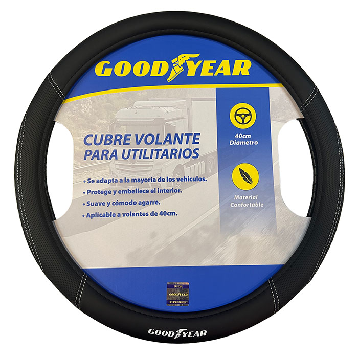CUBRE VOLANTE GOODYEAR, PICK-UP Y UTILITARIOS 40CM FORRADO EN CUERINA COMBINADO PICADO CON COSTURA