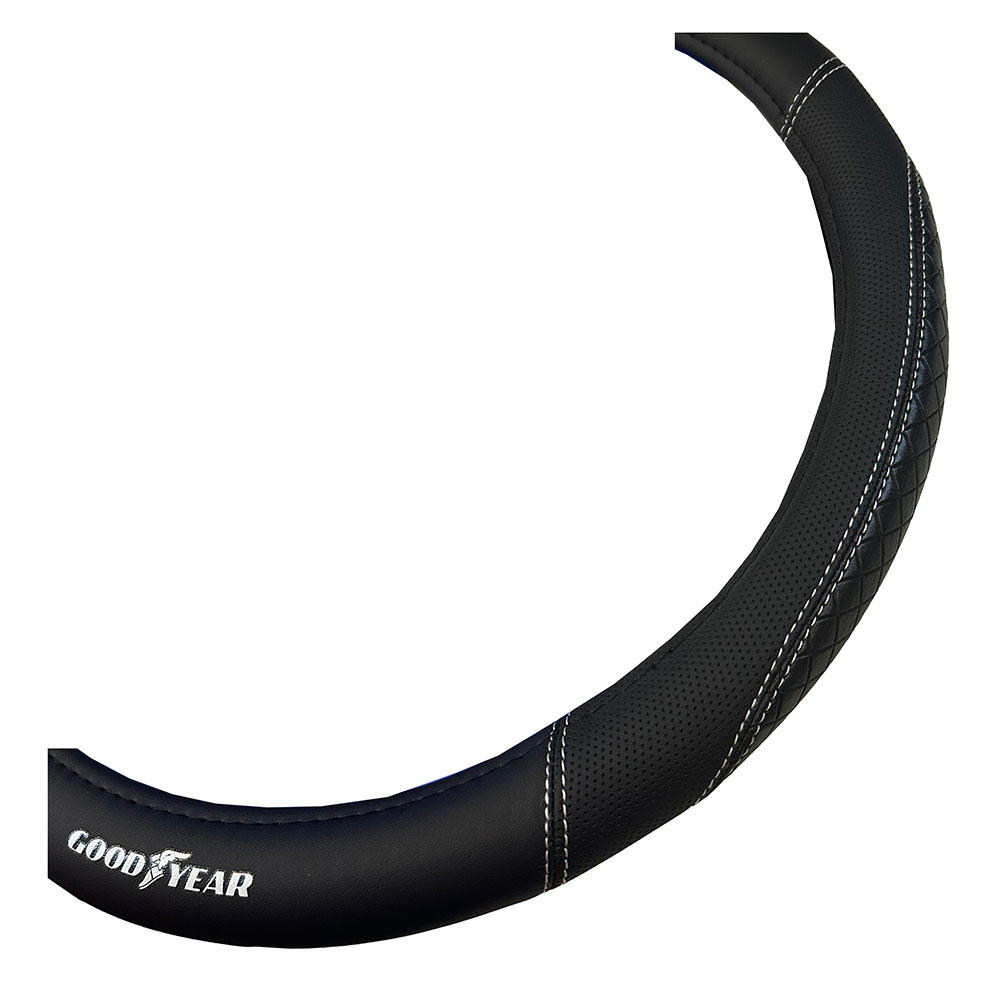 CUBRE VOLANTE GOODYEAR, PICK-UP Y UTILITARIOS 40CM FORRADO EN CUERINA COMBINADO PICADO CON COSTURA - 2