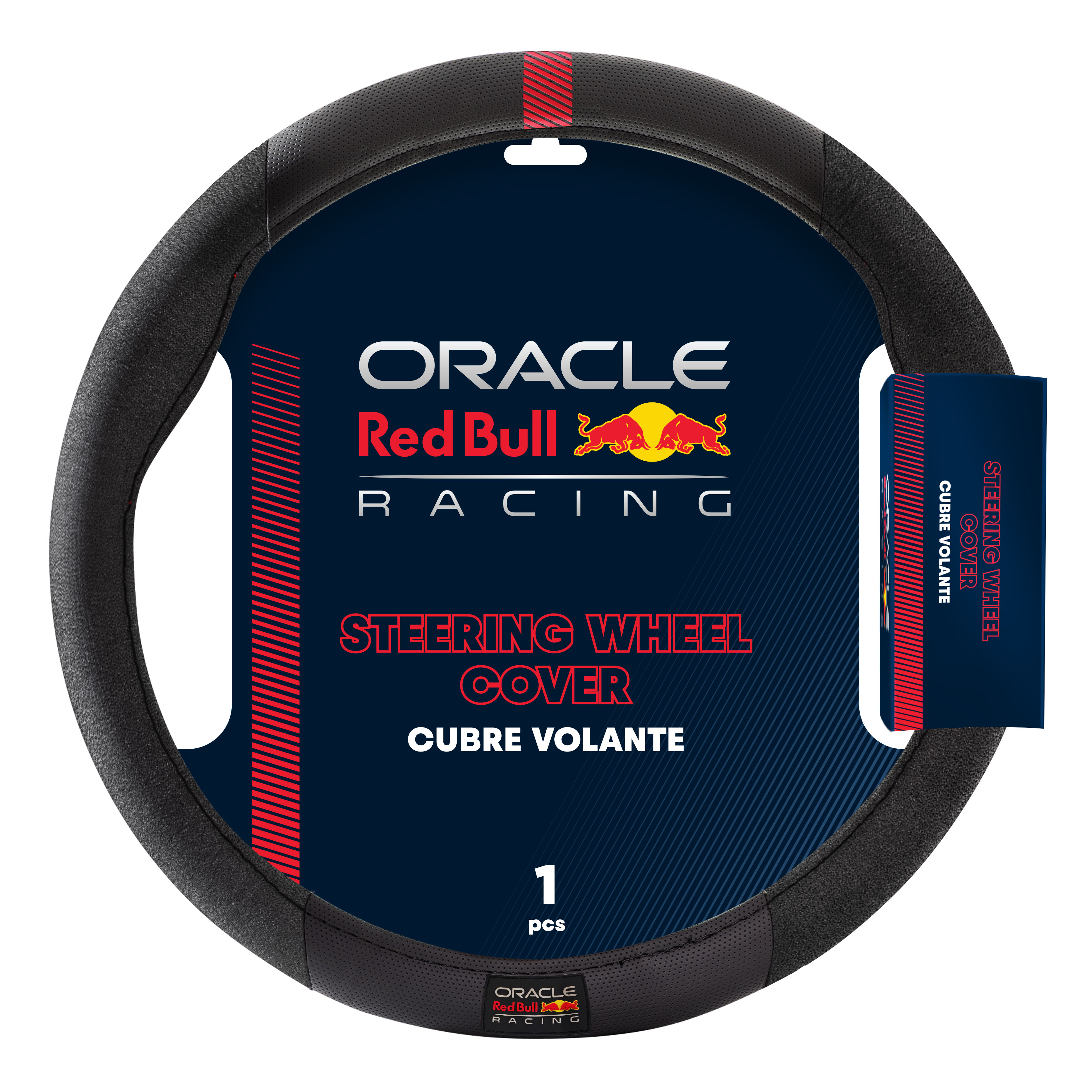 CUBRE VOLANTE 38CM NEGRO CON PANA Y DETALLE ROJO SUPERIOR - ORACLE RED BULL RACING