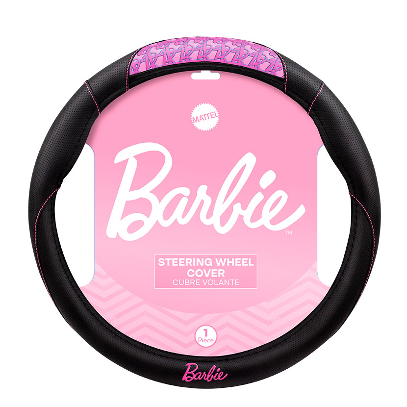 CUBRE VOLANTE BARBIE NEGRO CON APLIQUE ROSA SUPERIOR, 38CM