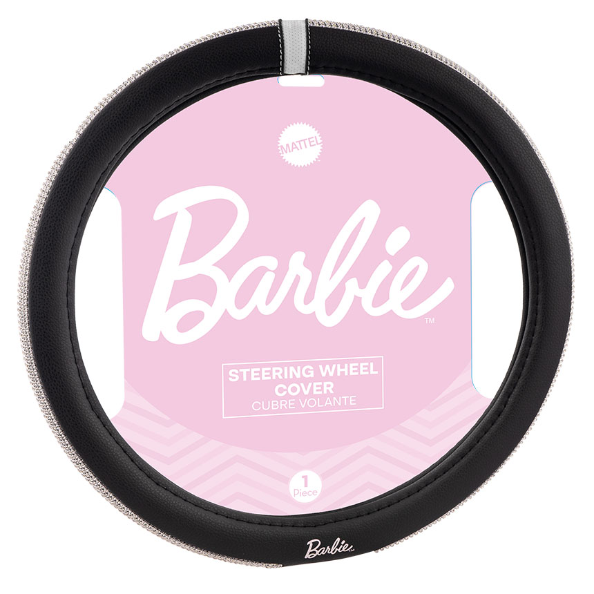 CUBRE VOLANTE BARBIE NEGRO, CON VUELTA DE BRILLOS PLATEADOS, 38CM