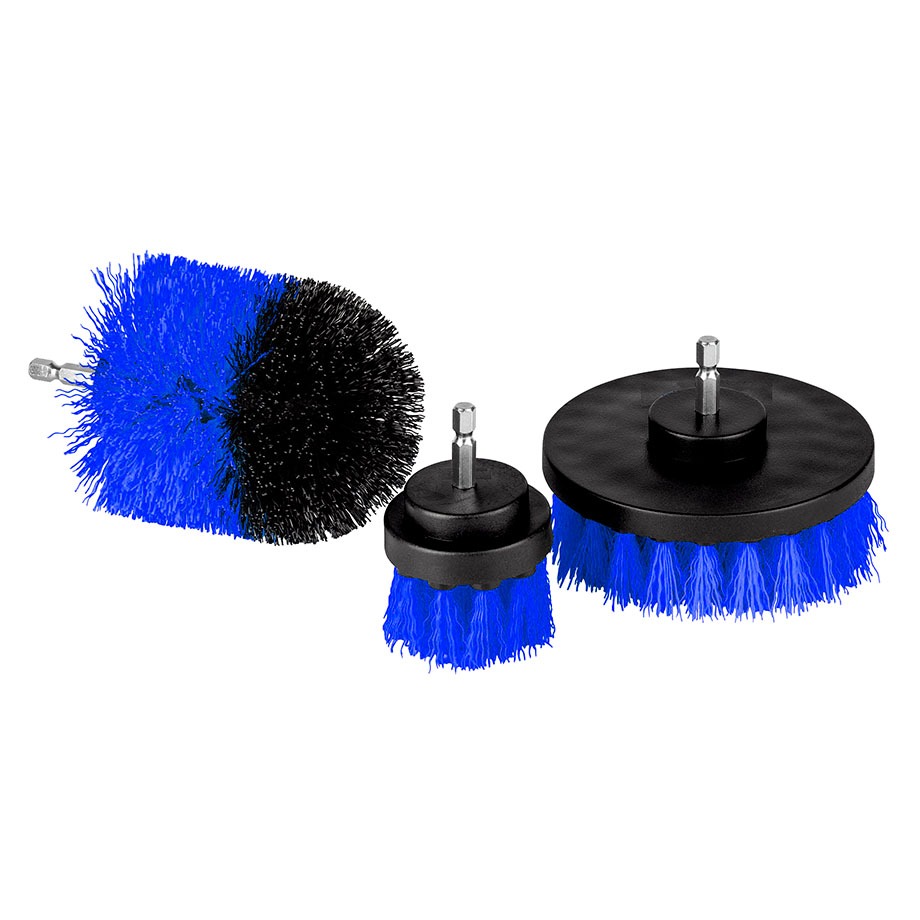 KIT 3 CEPILLOS DE LIMPIEZA, PARA TALADRO, CERDAS MEDIANAS AZUL