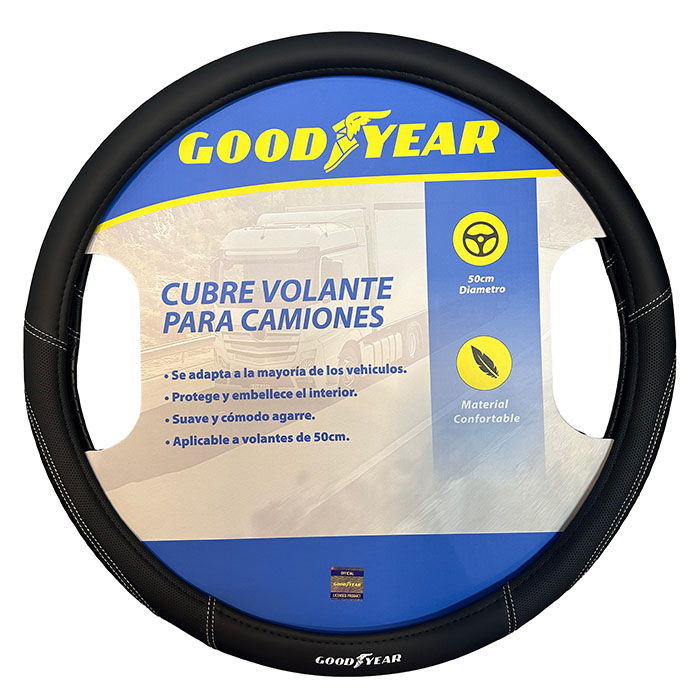 CUBRE VOLANTE GOODYEAR, CAMION 50CM FORRADO EN CUERINA COMBINADO PICADO CON COSTURA