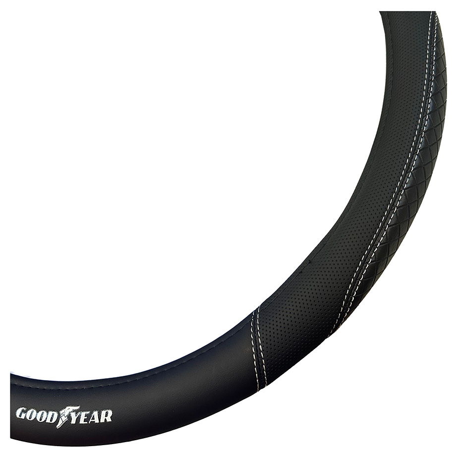 CUBRE VOLANTE GOODYEAR, CAMION 50CM FORRADO EN CUERINA COMBINADO PICADO CON COSTURA - 2