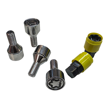 JGO. SEGURO DE RUEDA GOODYEAR, CROMADO CABEZA GIRATORIA, 4 BULONES C/ 2 ADAPTADORES, MAXIMA SEGURIDAD, PREMIUM - 2