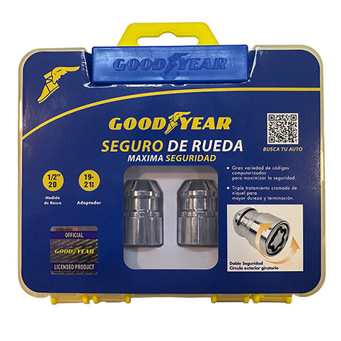 JGO. SEGURO DE RUEDA GOODYEAR, CROMADO CABEZA GIRATORIA, 4 TUERCAS C/ 2 ADAPTADORES, MAXIMA SEGURIDAD, PREMIUM - 3