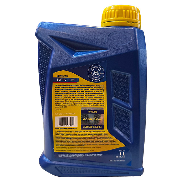 ACEITE MULTIGRADO GOODYEAR ELITE CAR 5W40 FULL SINTETICO 1 LITRO, SN/CF AMBAR - 3