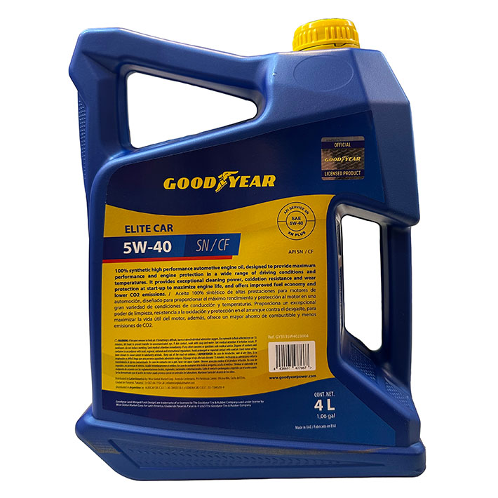 ACEITE MULTIGRADO GOODYEAR ELITE CAR 5W40 FULL SINTETICO 4 LITROS, SN/CF AMBAR - 3