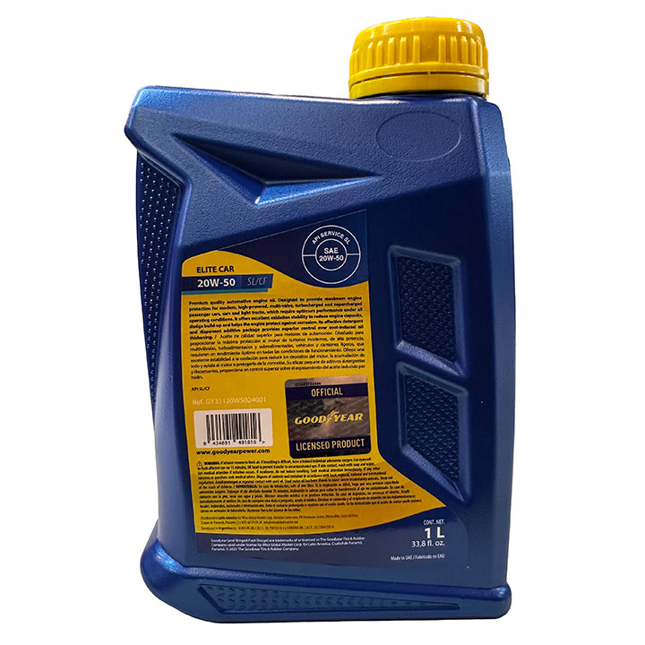 ACEITE MULTIGRADO GOODYEAR ELITE CAR MINERAL 20W50 1 LITRO, SL/CF - 3