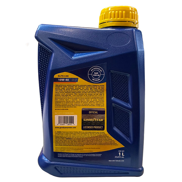 ACEITE MULTIGRADO GOODYEAR ELITE CAR SEMI SINTETICO 10W40 1 LITRO, SN/CF - 3