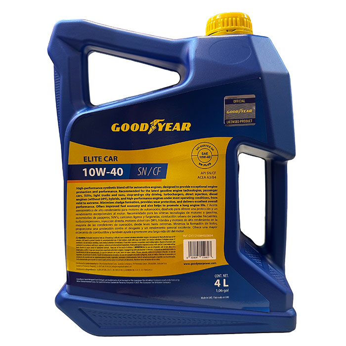 ACEITE MULTIGRADO GOODYEAR ELITE CAR SEMI SINTETICO 10W40 4 LITROS, SN/CF - 3
