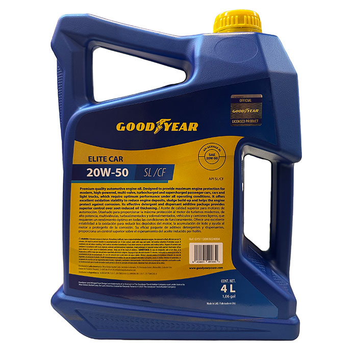 ACEITE MULTIGRADO GOODYEAR ELITE CAR MINERAL 20W50 4 LITROS, SL/CF - 3