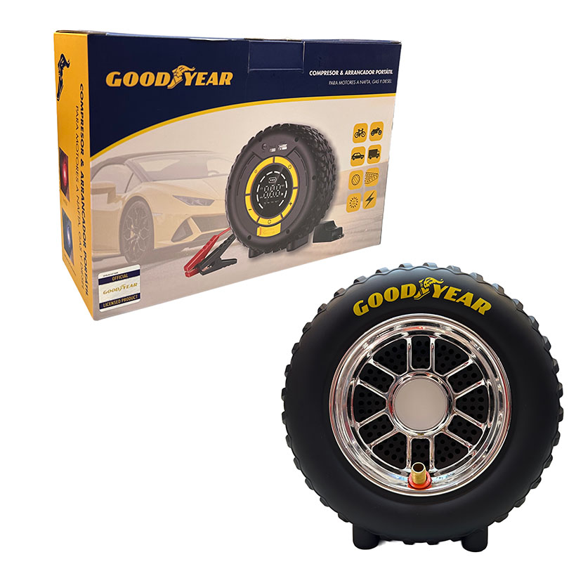 COMPRESOR INALAMBRICO + ARRANCADOR + LINTERNA EMERGENCIA, GOODYEAR, 3 EN 1