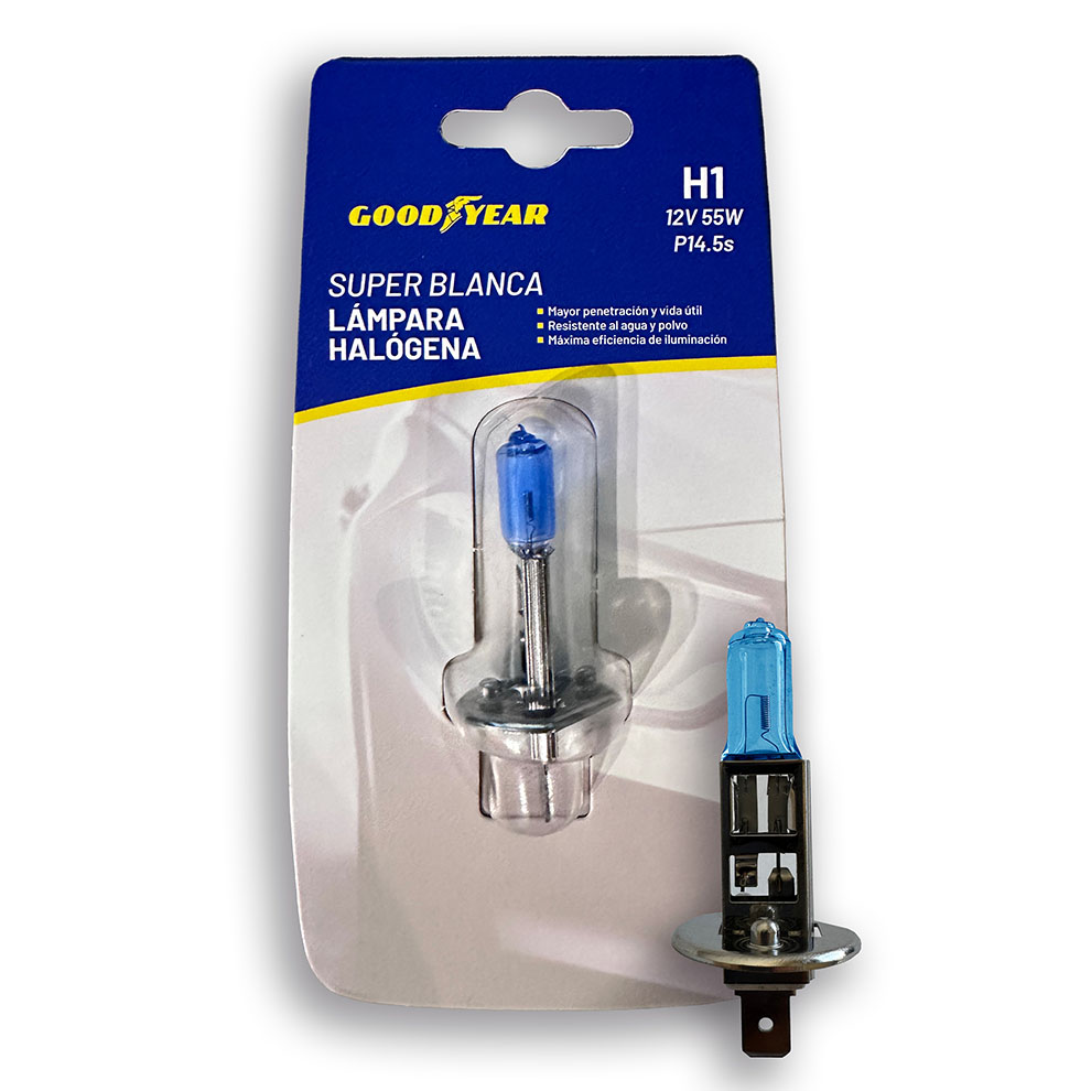 LAMPARA GOODYEAR H1 12V 55W, SUPER BLANCA, EN BLISTER