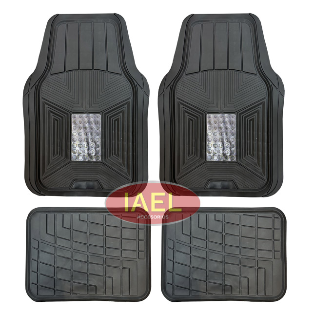 JGO. CUBRE ALFOMBRA 4PCS PVC PESADA, CON APLIQUE CUAD SIMIL ALUMINIO C