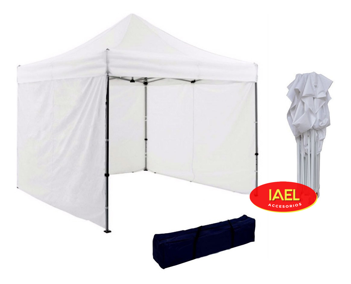 GAZEBO PLEGABLE 3X3MTS, CON BOLSO, BLANCO, 4 PAREDES