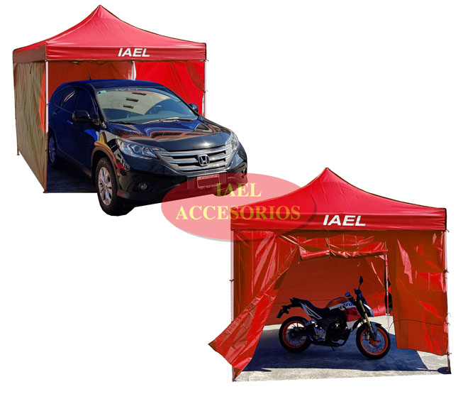 GAZEBO PLEGABLE 3X3MTS, CON BOLSO, ROJO, 4 PAREDES