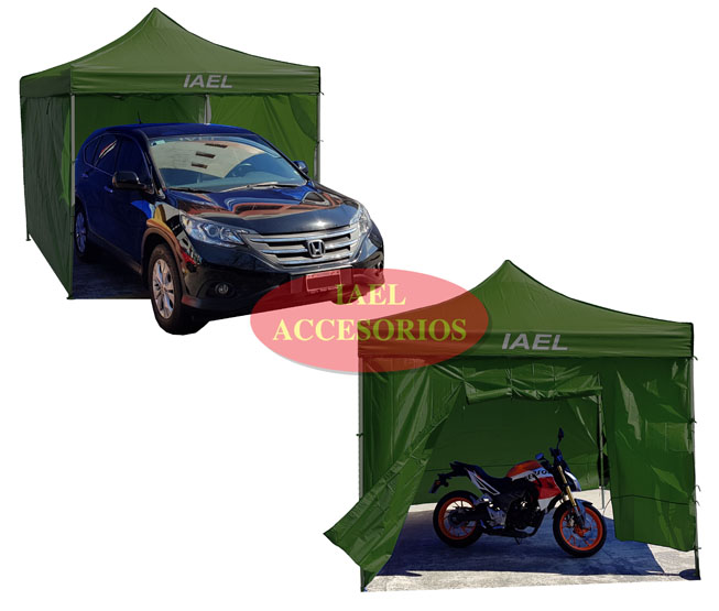 GAZEBO PLEGABLE 3X3MTS, CON BOLSO, VERDE, 4 PAREDES