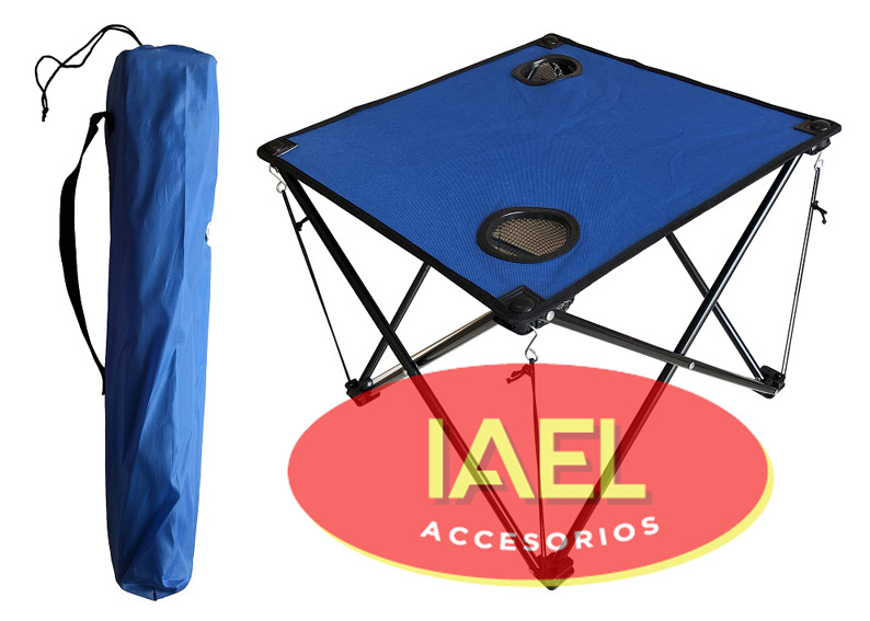 MESA DE PLAYA, TELA PLEGABLE, AZUL, 50*50CM, CON BOLSO