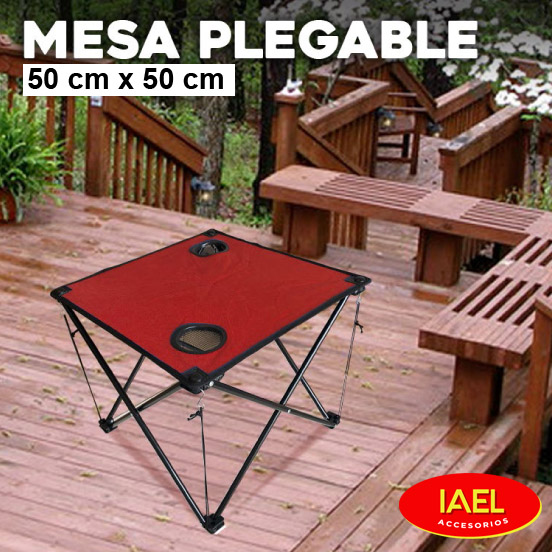 MESA DE PLAYA, TELA PLEGABLE, AZUL, 50*50CM, CON BOLSO - 2