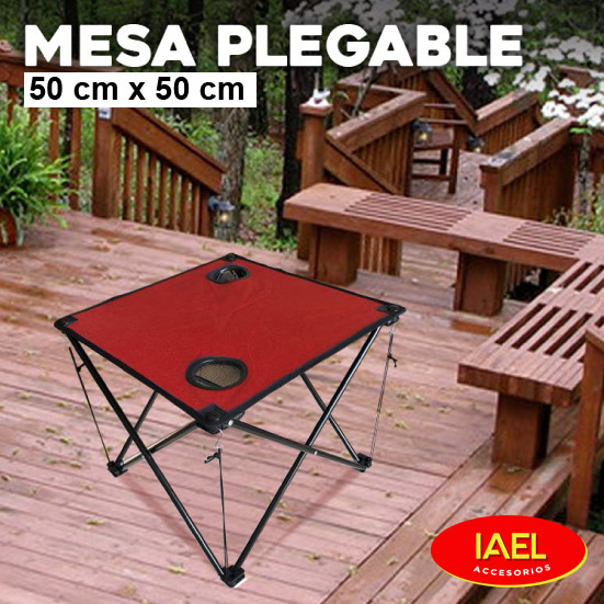 MESA DE PLAYA, TELA PLEGABLE, ROJA, 50*50CM, CON BOLSO - 2