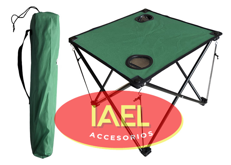 MESA DE PLAYA, TELA PLEGABLE, VERDE, 50*50CM, CON BOLSO