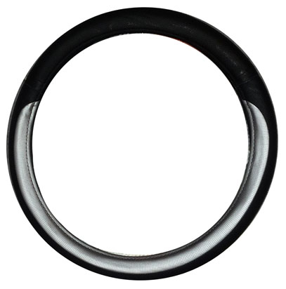 CUBRE VOLANTE 38CM FORRADO CUERINA NEGRO C/PLATA