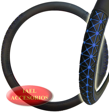 CUBRE VOLANTE C/APLIQUE DE GOMA 38CM NEGRO C/AZUL