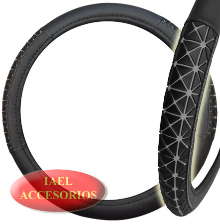 CUBRE VOLANTE C/APLIQUE DE GOMA 38CM NEGRO C/GRIS
