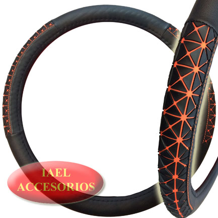 CUBRE VOLANTE C/APLIQUE DE GOMA 38CM NEGRO C/NARANJA