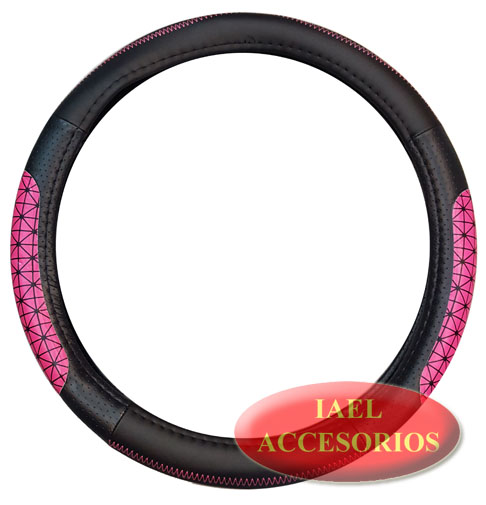 CUBRE VOLANTE ZIG ZAG 38CM NEGRO C/RED ROSA
