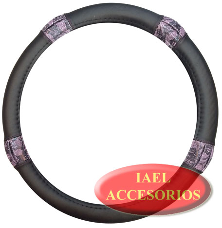 CUBRE VOLANTE SNAKE 38CM NEGRO C/ESTAMPADO FLORES VIOLETA