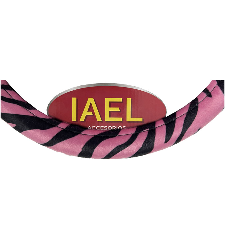 CUBRE VOLANTE ANIMAL PRINT ROSA Y NEGRO 38CM AFELPADO - 2