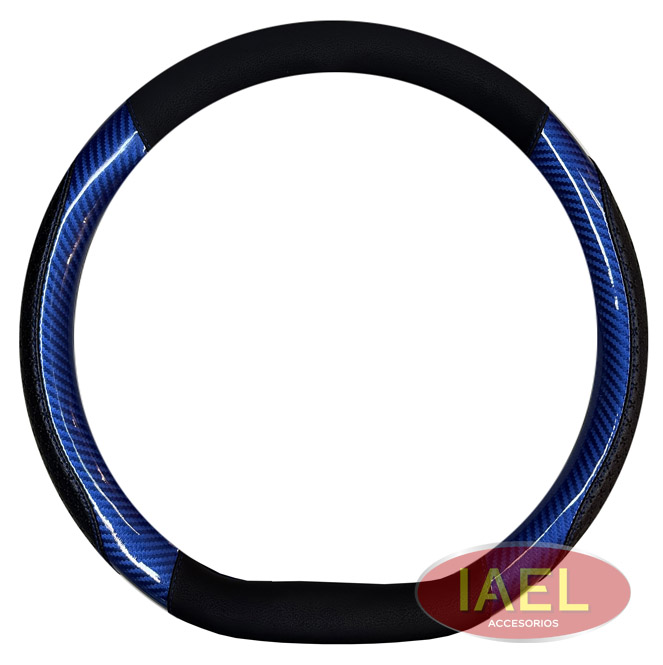 CUBRE VOLANTE 38CM BASE PLANA, NEGRO CON AZUL CARBONO