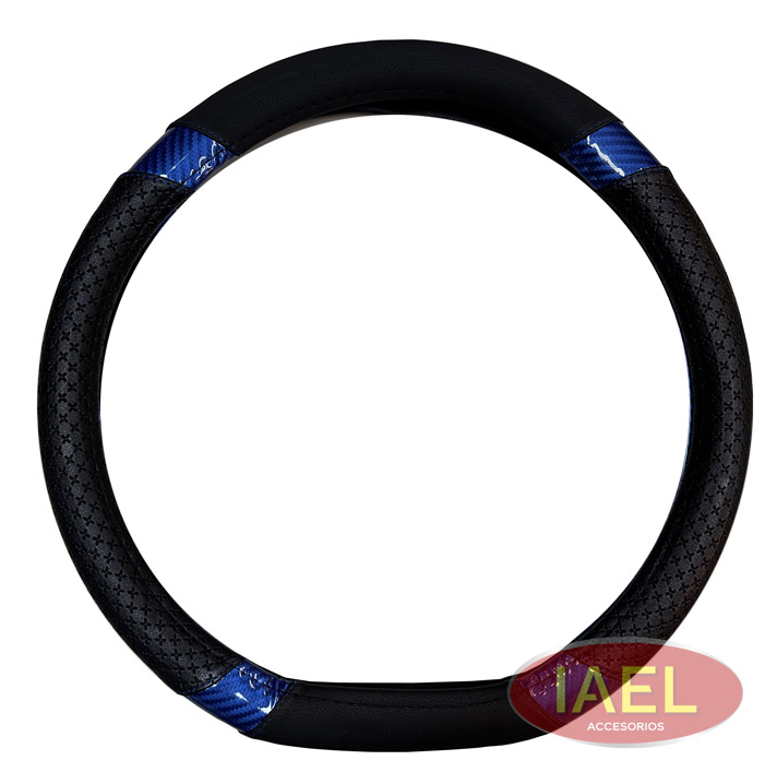 CUBRE VOLANTE 38CM BASE PLANA, NEGRO CON AZUL CARBONO - 2