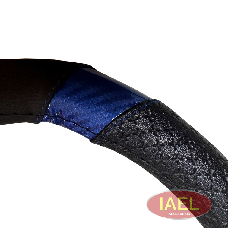 CUBRE VOLANTE 38CM BASE PLANA, NEGRO CON AZUL CARBONO - 3