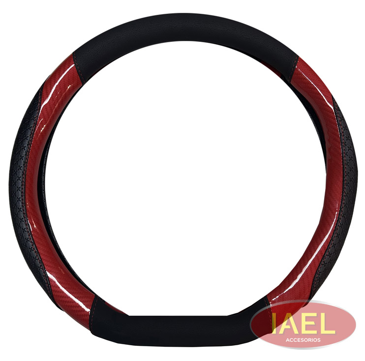 CUBRE VOLANTE 38CM BASE PLANA, NEGRO CON ROJO CARBONO