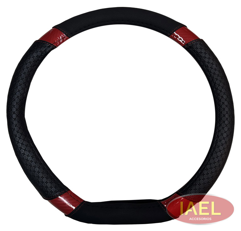 CUBRE VOLANTE 38CM BASE PLANA, NEGRO CON ROJO CARBONO - 2