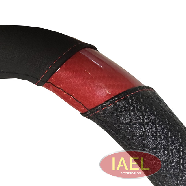 CUBRE VOLANTE 38CM BASE PLANA, NEGRO CON ROJO CARBONO - 3