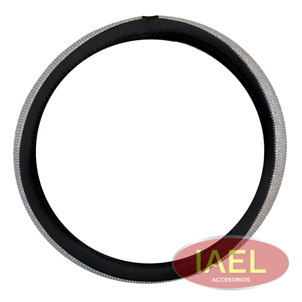 CUBRE VOLANTE SHINE CUERINA NEGRO CON VUELTA DE BRILLOS PLATEADOS,38CM