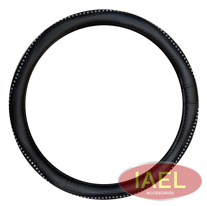 CUBRE VOLANTE CUERINA NEGRO COMBINADO, CON DETALLES BRILLOS DIAMOND PL