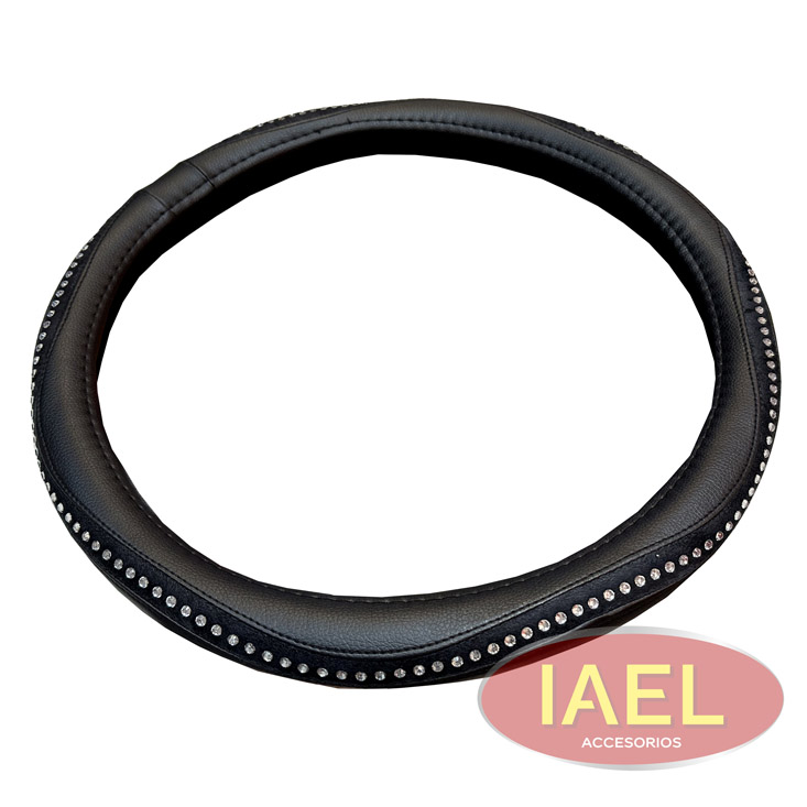 CUBRE VOLANTE CUERINA NEGRO COMBINADO, CON DETALLES BRILLOS DIAMOND PL - 2