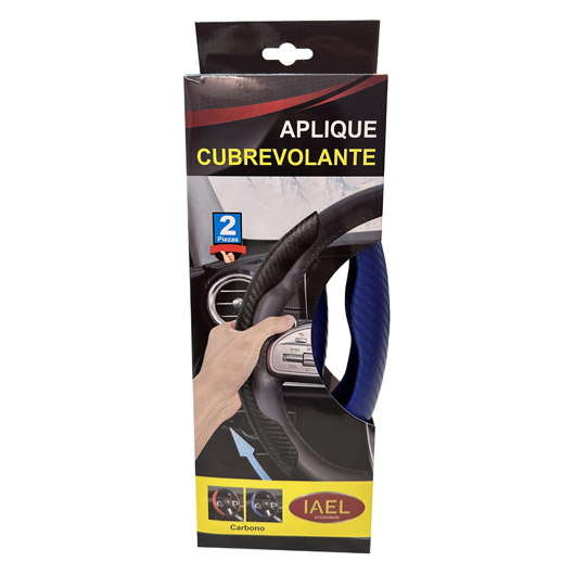CUBRE VOLANTE APLIQUES 2PCS AZUL CARBONO - 3