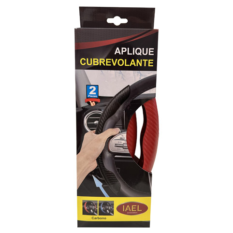 CUBRE VOLANTE APLIQUES 2PCS ROJO CARBONO - 3