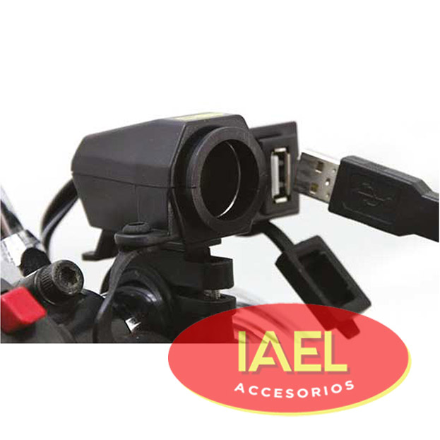 SALIDA ENCENDEDOR + USB PARA MOTO, RESISTENTE AL AGUA, CON SOPORTE - 2