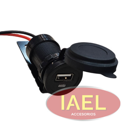 ADAPTADOR SALIDA USB X1, CARGADOR CELULAR, REDONDO PARA EMPOTRAR O COLGAR, CON TAPA, 12/24V