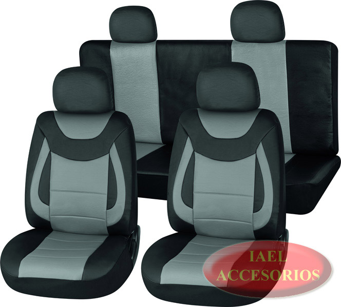 JGO. FUNDA CUERINA, COMPLETA, TIPO ORIGINAL, NEGRA CON GRIS