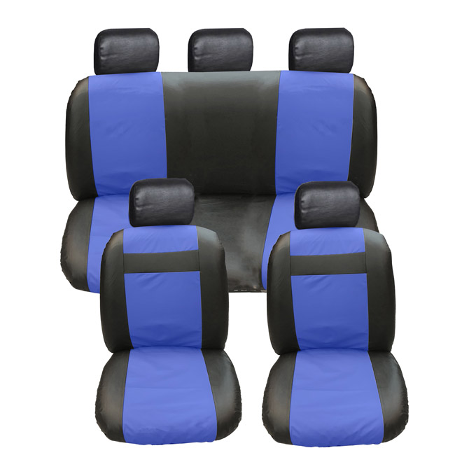 JGO. FUNDA CUERINA COMBINADA, COMPLETA. 11PCS NEGRA CON AZUL - 2